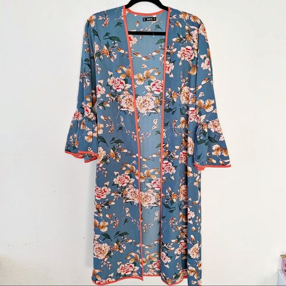 SHEIN Jackets & Blazers - Shein Floral Ruffle Flare Long Sleeve Open Kimono